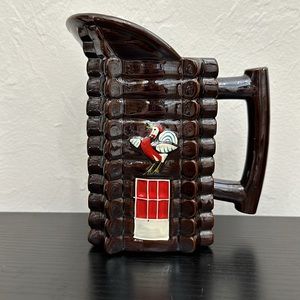 Brown Luster Ceramic Log Cabin Vintage Pitcher